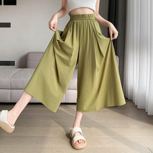Korean Style Elastic Waistband Women's Straight Loose Pants Army Green