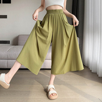 Korean Style Elastic Waistband Women's Straight Loose Pants Army Green MuddyStock