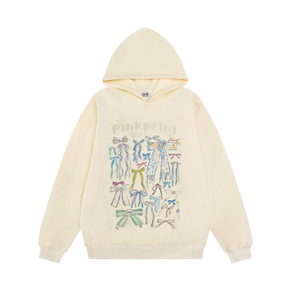Bow Graffiti Printed Hoodie For Women MuddyStock