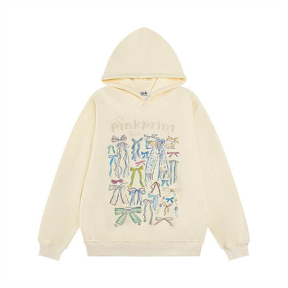 Bow Graffiti Printed Hoodie For Women Apricot MuddyStock