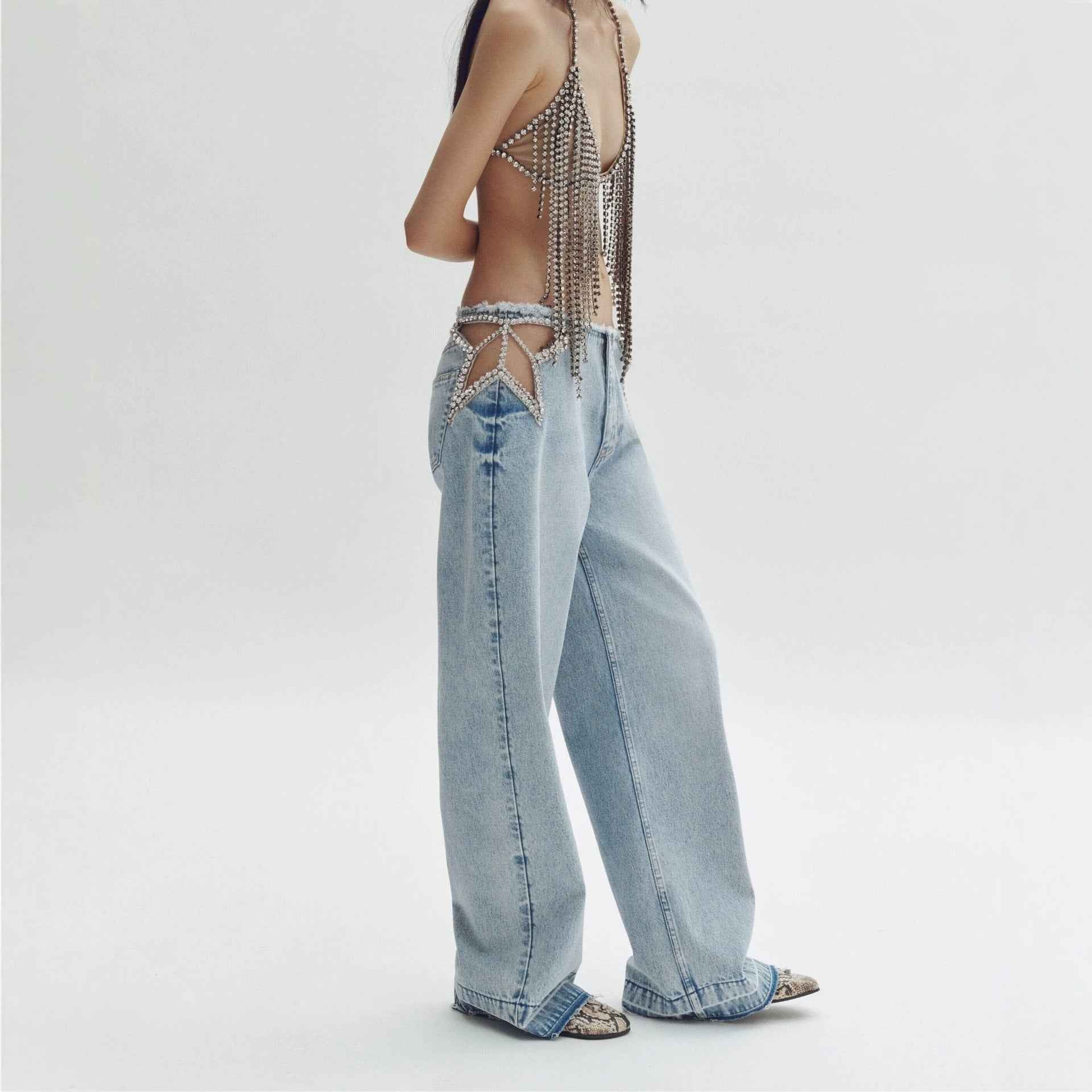 Women's Low-Waist Washed Straight-Leg Jeans