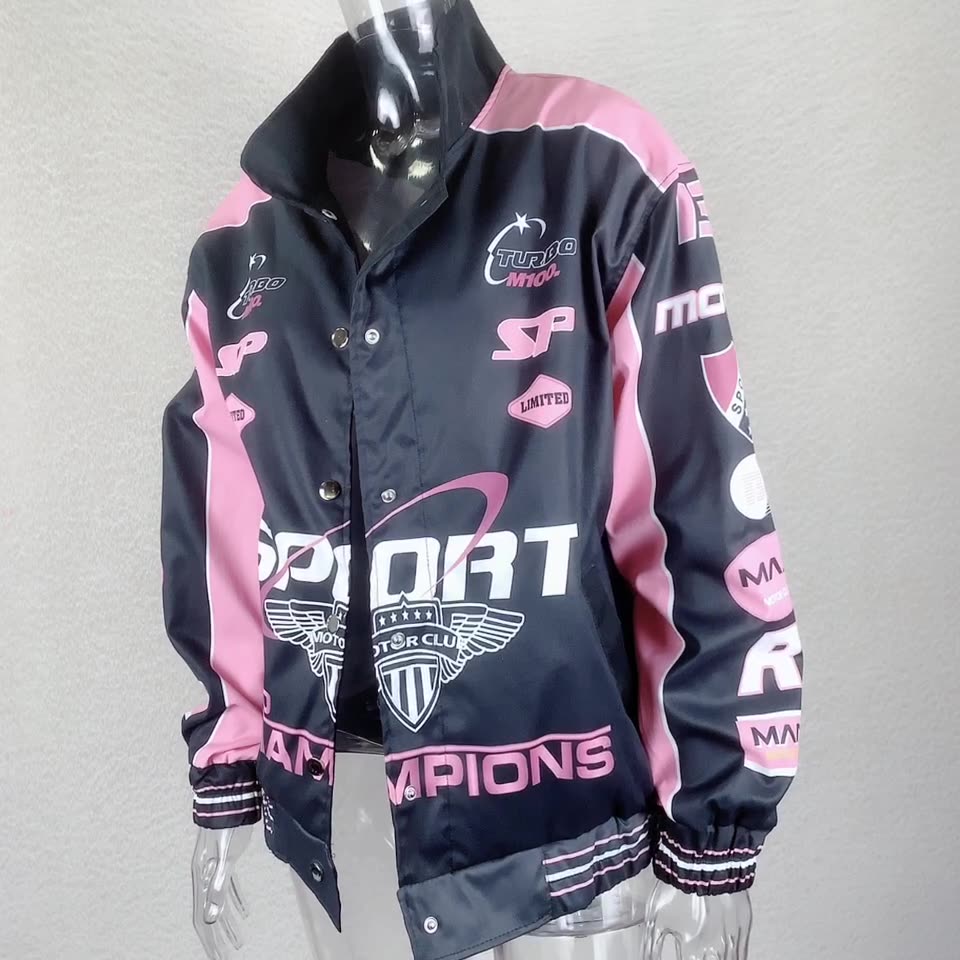 Women's Sports Style Printed Pink Casual Long-sleeved Jacket MuddyStock