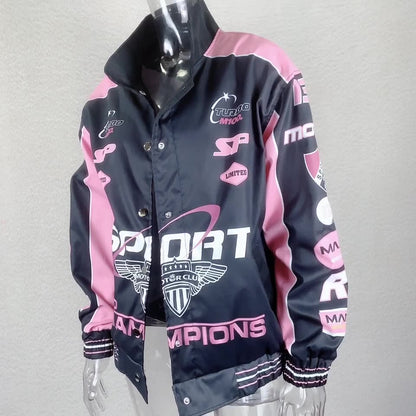 Women's Sports Style Printed Pink Casual Long-sleeved Jacket MuddyStock