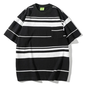 Striped Short-sleeved T-shirt For Men And Women Black And White Stripes
