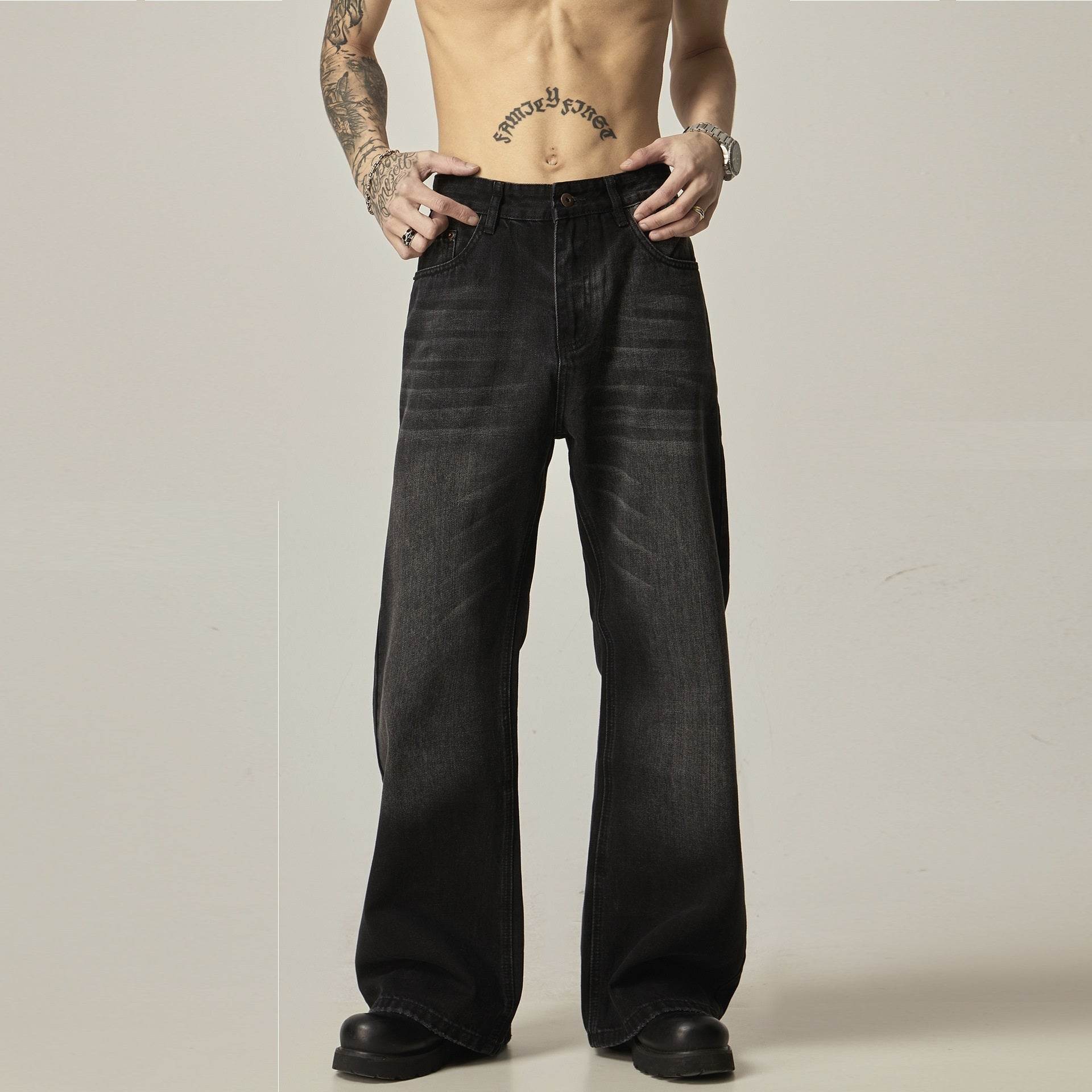American Retro Black Loose Straight Jeans MuddyStock