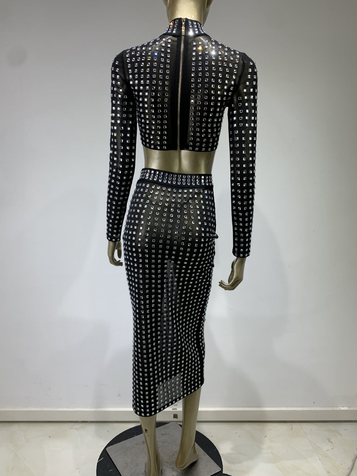Black Rivet Top + Skirt Set For Women All Products