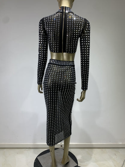 Black Rivet Top + Skirt Set For Women All Products