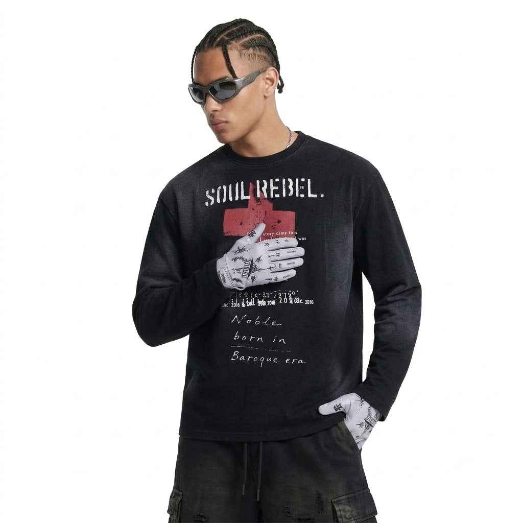Cross printed long sleeved T-shirt for men | MuddyStock Originals