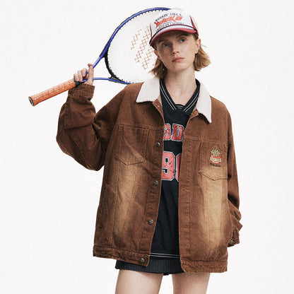 Retro Punk Washed And Worn Contrast Color Lapels Denim Jacket Coat For Women MuddyStock null