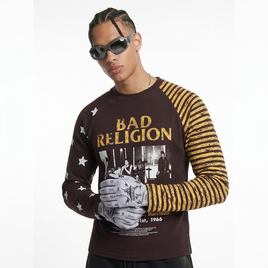 Asymmetric striped long sleeve t-shirt for men | MuddyStock Originals