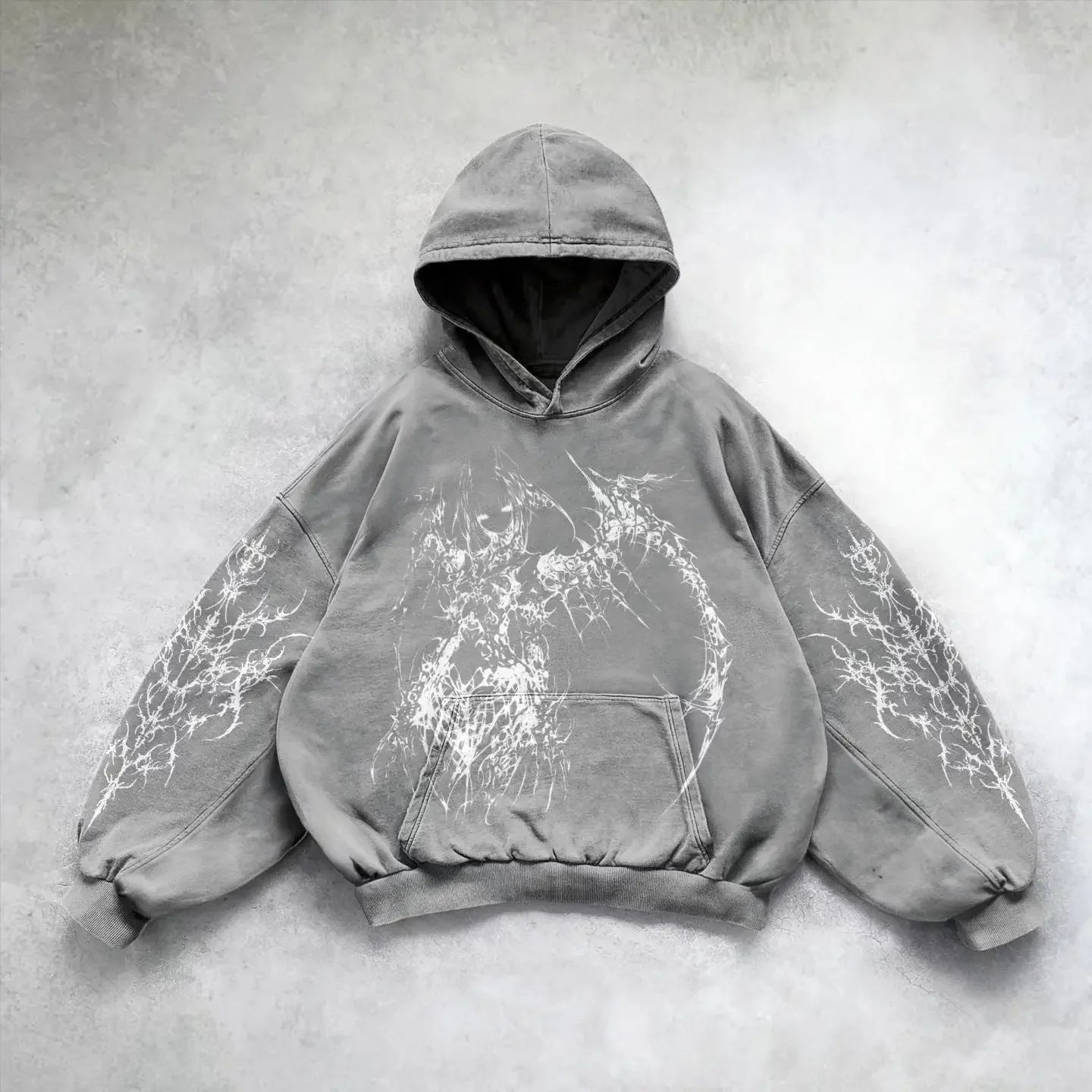 Hooded Printed Hip Hop Streetwear Hoodie Gray 10 MuddyStock All Products