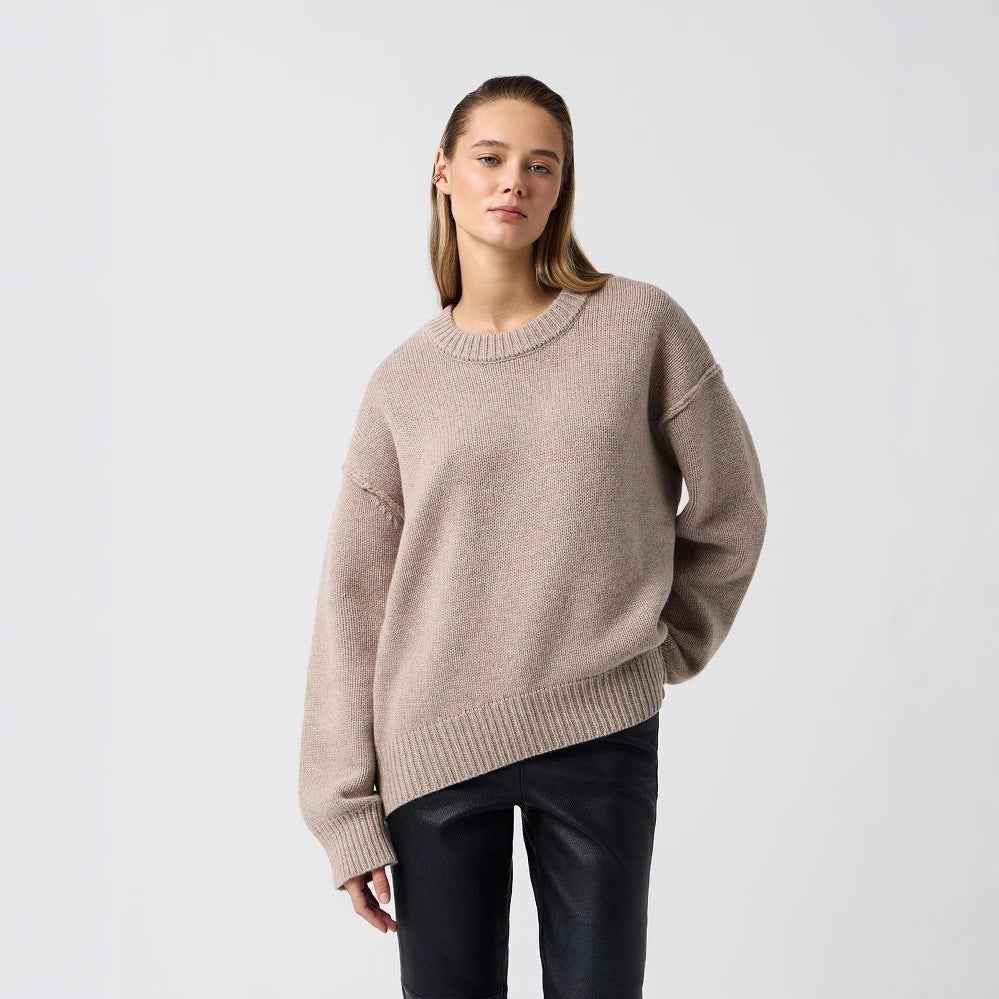 Ladies New Autumn And Winter Loose Round Neck Sweater Khaki MuddyStock
