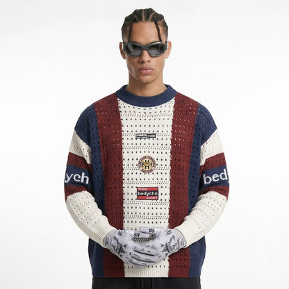 Color blocking vertical stripe hollow sweater for men | MuddyStock Originals