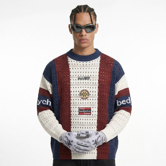 Color blocking vertical stripe hollow sweater for men | MuddyStock Originals