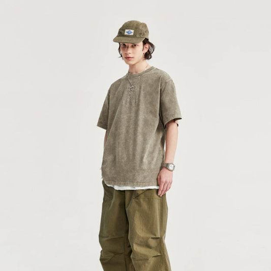 Men's Street Retro Washed Embroidered T-shirt MuddyStock