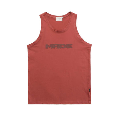 Street Retro Basic Letter Print Vest Bottoming Shirt Red MuddyStock
