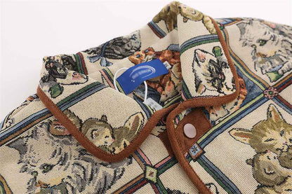 Animal Cat Plaid Lapel Coat For Women MuddyStock