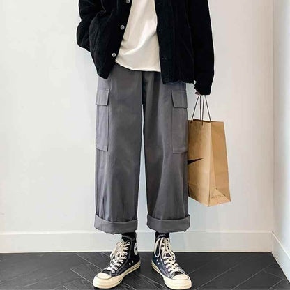 Loose Straight Casual Wide-leg Boys Overalls Grey MuddyStock