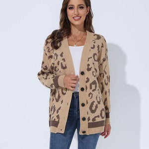 Loose Cardigan Sleeve Knit Sweater Camel One Size