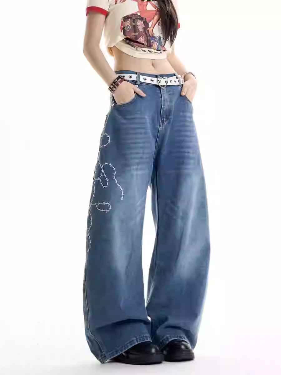 American Retro Machete Jeans For Women Blue