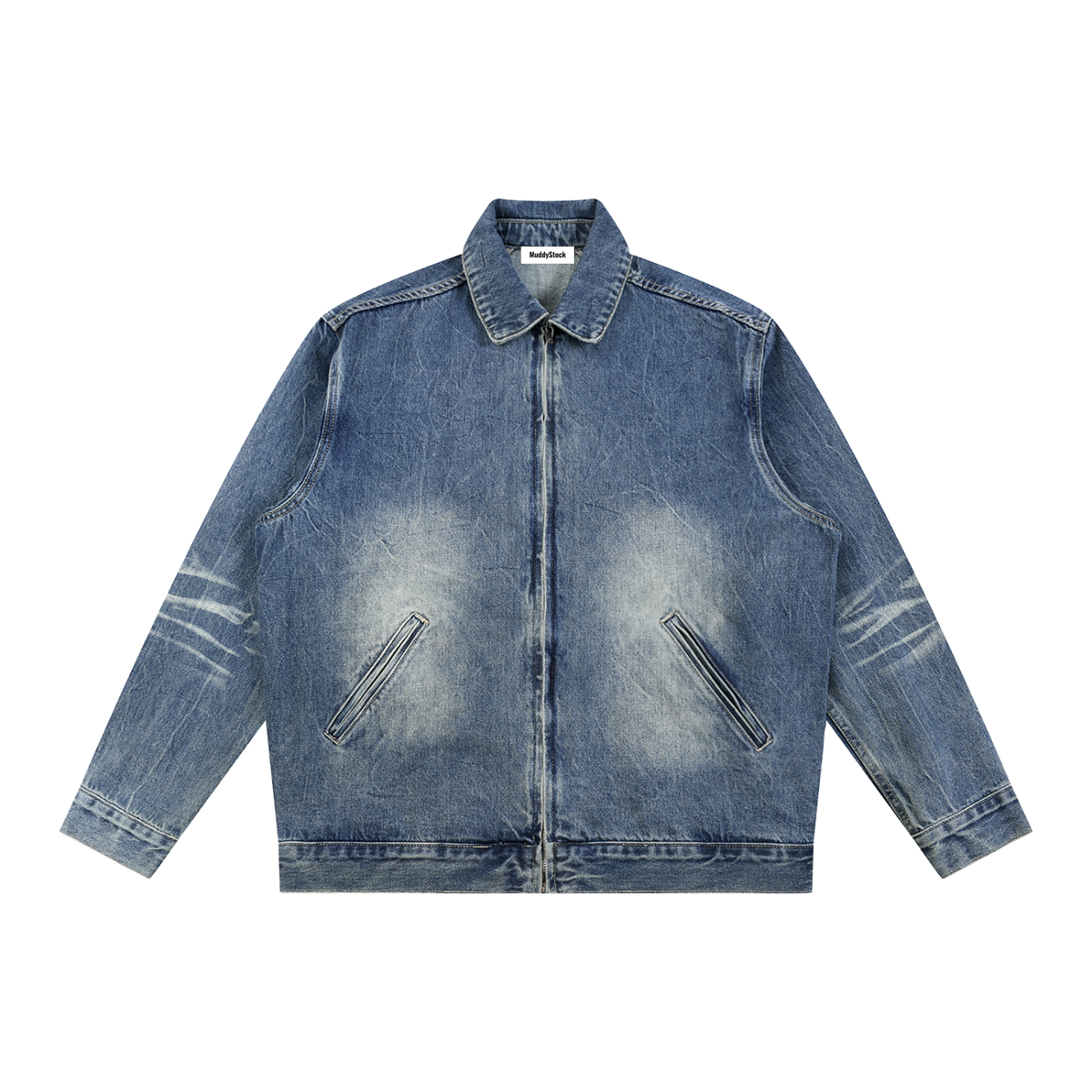 Vintage Wash Zip Up Denim Jacket For Men | MuddyStock Originals