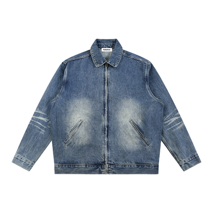 Vintage Wash Zip Up Denim Jacket For Men | MuddyStock Originals
