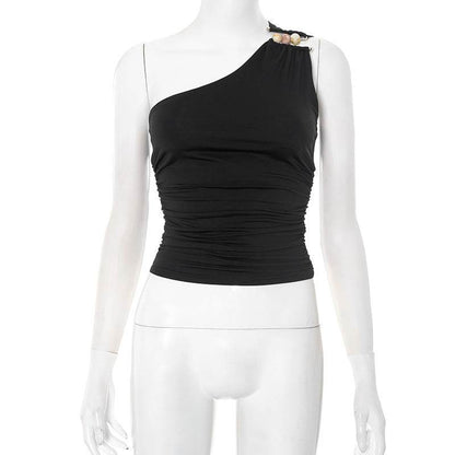 One-shoulder Knitted Vest Black MuddyStock