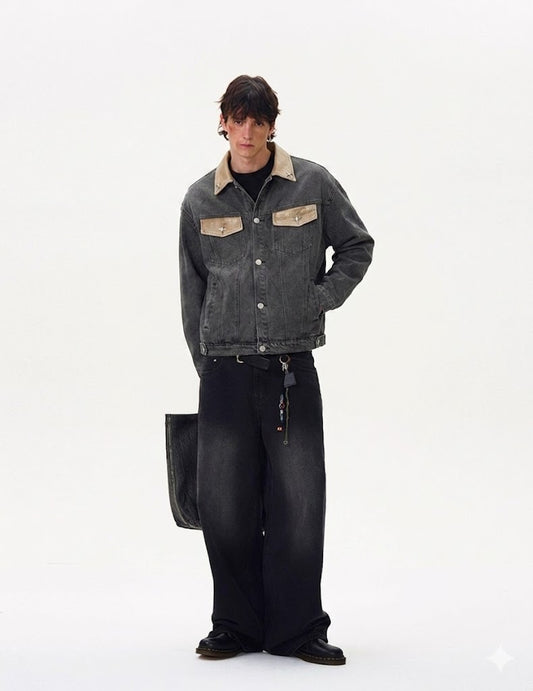 Patchwork Lapel Jacket For Men MuddyStock null