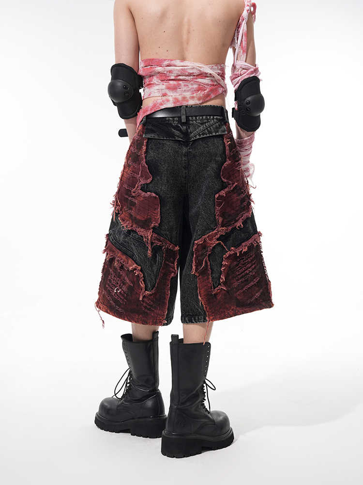 Distressed Brushed Stitching Denim Cropped Pants For Men