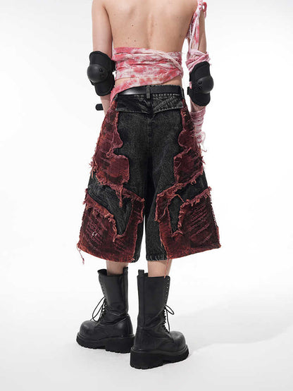 Distressed Brushed Stitching Denim Cropped Pants For Men