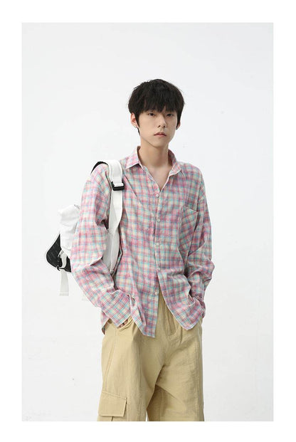 Men's Vintage Tie-dye Plaid Long-sleeved Shirt MuddyStock