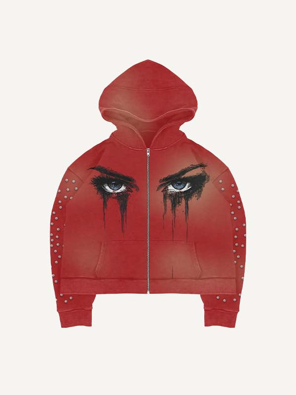 Long-sleeve Pullover Printed Zipper Hoodie For Men Dark Red All Products