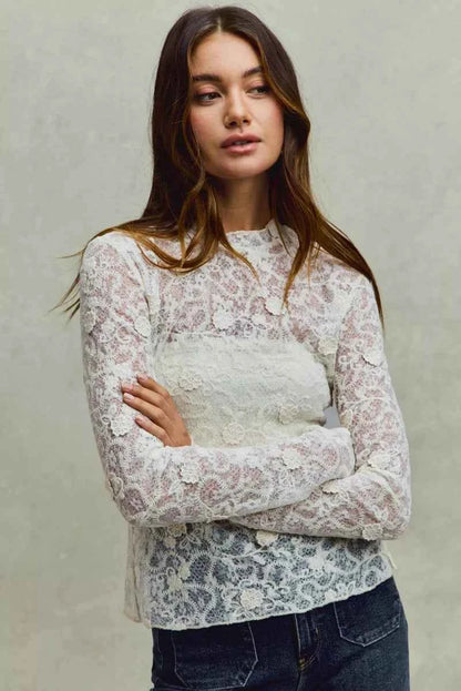 Lace Long Sleeve Floral Layering Top Trendsi
