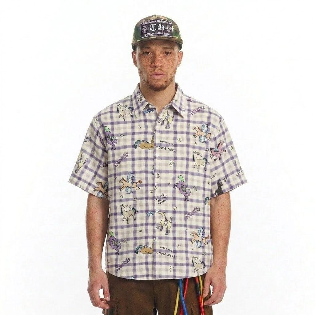 Hand drawn pony print short sleeved shirt for men | MuddyStock Originals