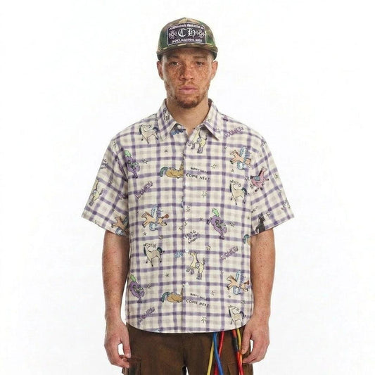 Hand drawn pony print short sleeved shirt for men | MuddyStock Originals
