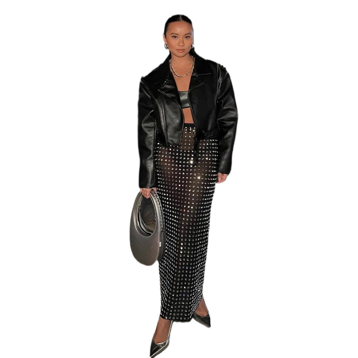 Black Rivet Top + Skirt Set For Women All Products