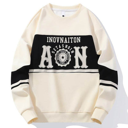 Mens Fashion Print Crew Neck Sweatshirt Beige MuddyStock
