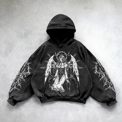 Hooded Printed Hip Hop Streetwear Hoodie Black 9 MuddyStock All Products