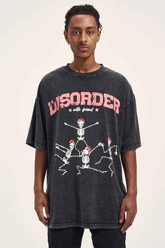 Vintage High Street Washed Old Bone Print Oversized Men's T-Shirt MuddyStock