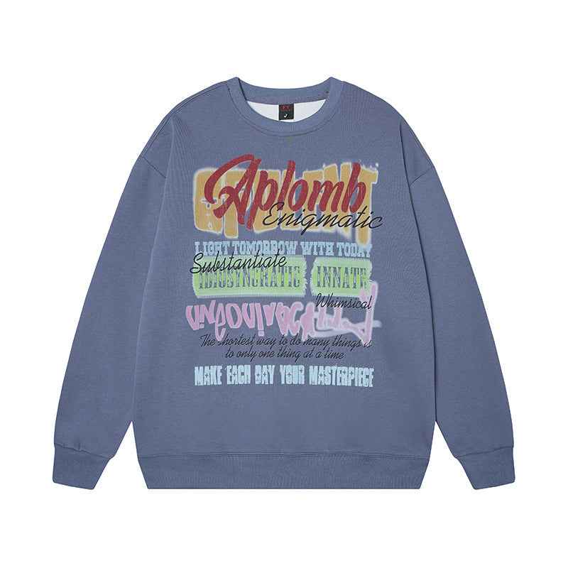 Letter Graffiti Crewneck Sweatshirt for Women | MuddyStock Originals Blue