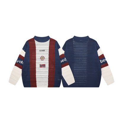 Color blocking vertical stripe hollow sweater for men | MuddyStock Originals