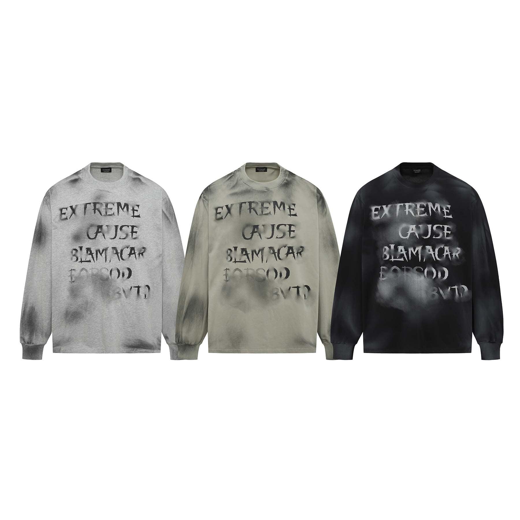 Retro Washed Distressed Fuzzy Letter Crew Neck Sweatshirt For Men null