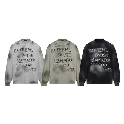 Retro Washed Distressed Fuzzy Letter Crew Neck Sweatshirt For Men null