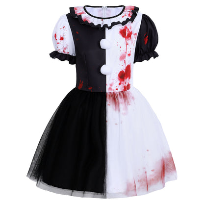 Women's Cosplay Horror Clown Dress Black and White