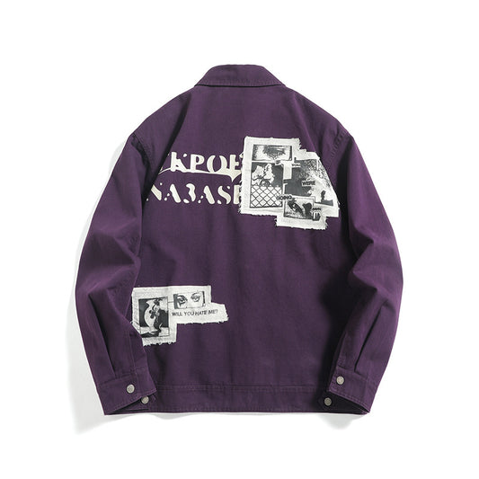 Washed Letter Print Patch Loose Streetwear Style Work Jacket For Men | MuddyStock Originals eprolo