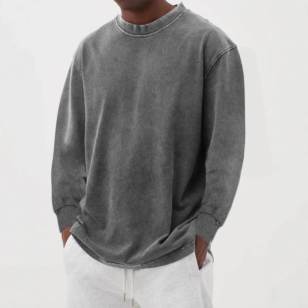 Washed Old Solid Color Men's Long-sleeved T-shirt MuddyStock
