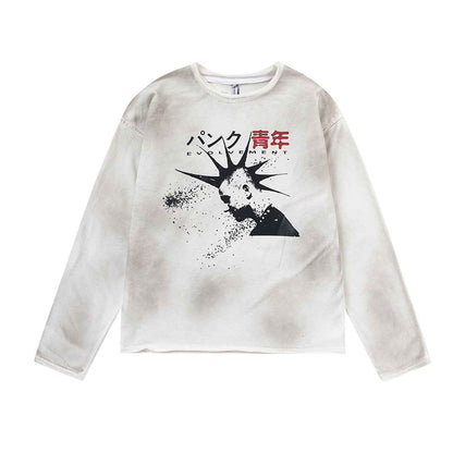 Dirty dye washed T-shirt with long sleeves for men | MuddyStock Originals White MuddyStock