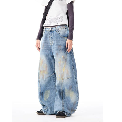 Street Style Wide-Leg Jeans with Knife Design for Men and Women