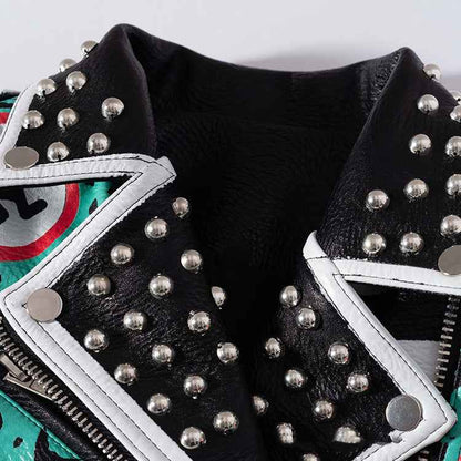 Punk Graffiti Print Leather Jacket For Women