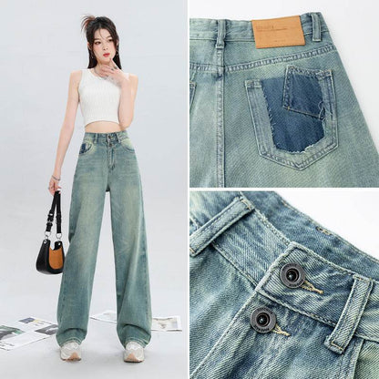 Women's Fashion Holes Narrow Wide-leg Jeans MuddyStock